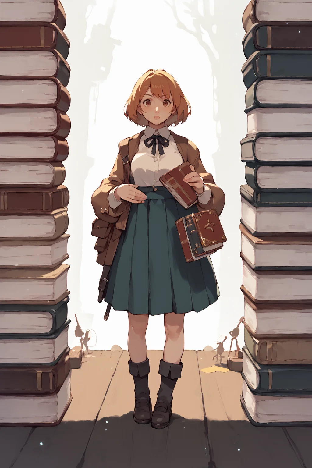 <lora:mini-people:1> minipoeple, minigirl, woman standing next to regular sized book, regular sized objects,  <lora:RD-MAnon-XLV1.1:1>, , source_anime, score_9_up, score_7_up, score_8_up