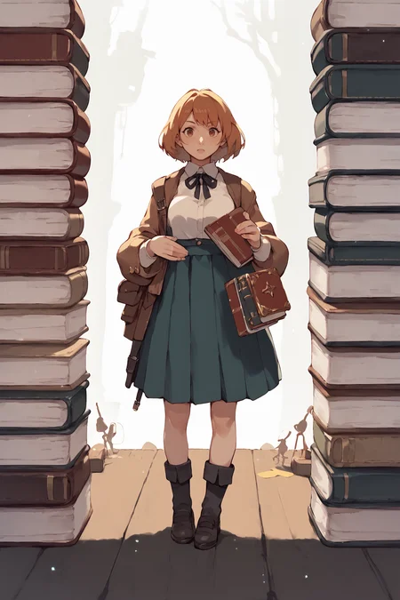 <lora:mini-people:1> minipoeple, minigirl, woman standing next to regular sized book, regular sized objects, <lora:RD-MAnon-XLV1.1:1>, , source_anime, score_9_up, score_7_up, score_8_up