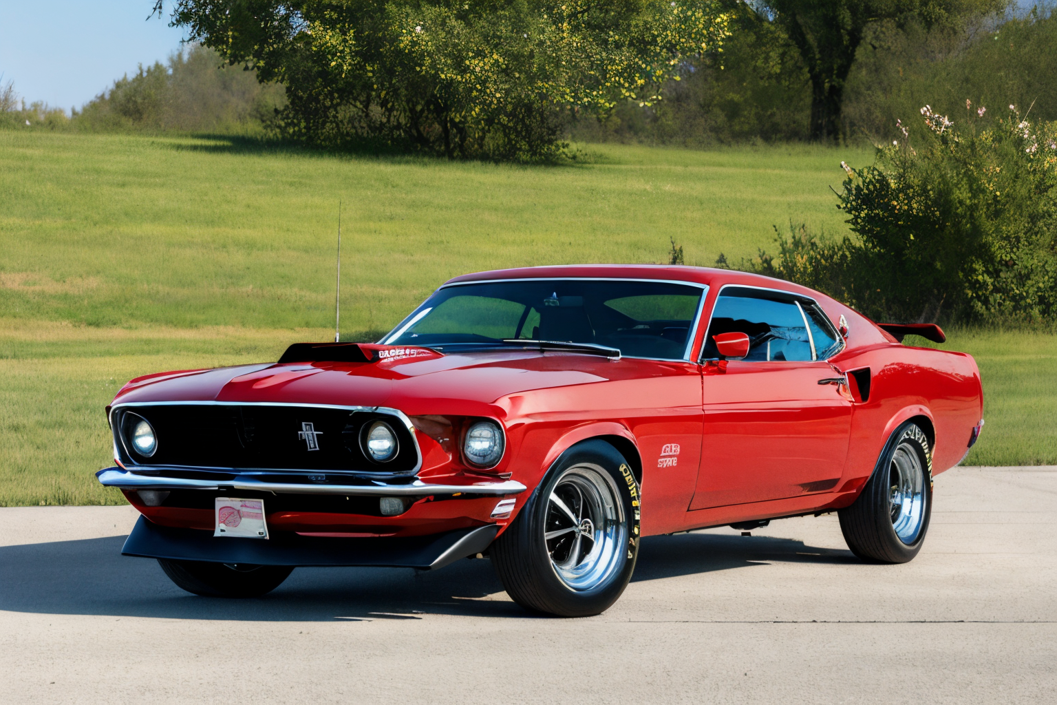 (masterpiece, best quality:1.2), ultra-detailed, Rose red car Edob69MustangBoss, (realistic:1.5), <lora:Edob69MustangBoss_v1.0:1>