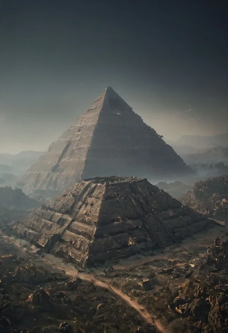 (pastel neon niji colors, terraforming mecha-Pyramid Like drdnght machine hovering above planet earth 20000 bc), 
atmospheric haze, Film grain, cinematic film still, highly detailed, high budget, cinemascope, moody, epic, OverallDetail, gorgeous, 2000s vintage RAW photo, photorealistic, candid camera, color graded cinematic, eye catchlights, atmospheric lighting, skin pores, imperfections, natural, shallow dof,
extremely detailed, drdnght machine, Temple Ruin, industrialbuilding, spstation,