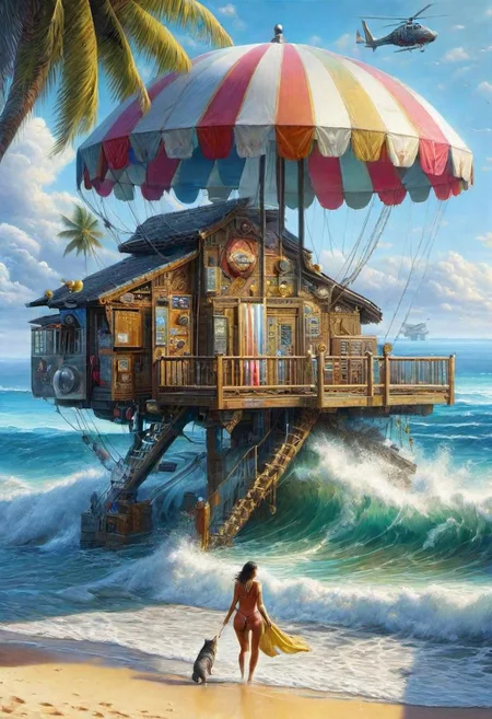 (Philip Tan,Allyson Grey,Tim Razumovsky:0.5),<OverallDetail:0.25> style,best quality,highest-quality,extraordinary artistic detailed,<lora:add-detail-xl:0.1>realistic,beach-ocean-color, masterpiece,<digital painting:0.15> realistic,tropical, shiny-reflective rare ,8k,masterpiece,<lora:XL_more_art-full:0.15>,Clay Mann style summer-sky-dome, feminine,realistic ,mesmerise1girl,blue-eye,big-breast,(naughty-smile:1.7),intricate t-shirt,looking at viewer,eye contact,detailed maximalist,balcony dirty  fantasy by (Won Jun Tae,Ross Tran:1.3) detailed huge naughty scene ispired by (Agnes Cecile,Yoji Shinkawa:1.1)