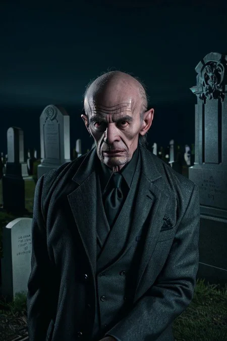 Photo of deformed man, night, cemetery, hyper-realistic, ultra-detailed, insanely detailed, 4k, realistic 8k, shot on portra 400