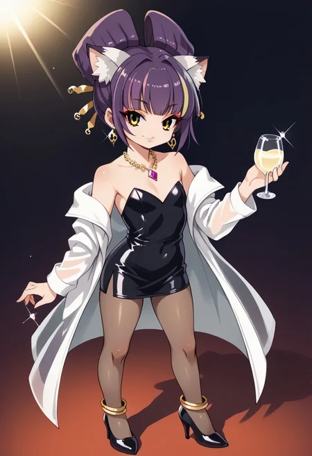 score_9, score_8_up, score_7_up, source_anime, uncensored, best quality, ((masterpiece)), 4k, fcx, fyx, phc, yuh, oya, kib, absurdres, retro style, neon signasl, nightclub, fullbody, complete body in the image, holding a bottle of wine, small body, Futanari, thin legs, round tip, <lora:long_eyelash:0.3>, long eyelashes, ultra detailed eyes, beautiful eyes, bright eyes, faint lips, very large hoop earrings, nsfw, cute smile, gold bracelets, gold anklets, saturated colors, high contrast, sultry, (sexy), dancing, ((pantyhose)), pantyhoses, streaked hair, flat chest, gyaru gal, see-through PVC large jacket, makeup, long eyelashes, glossy lipstick, mascara, blush, eyeshadow, jewel necklace, rich girl, sparkles, (glittering pastel clothing, glossy sparkling fabric), sharp focus, high heels
(1girl, darudayu))