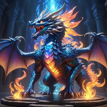 anime artwork dragon made from blackopal, <lora:Style_BlackOpal:0.8>, majestic, shimmering scales, glowing eyes, aura of mystery, deep shadows, ethereal flames, artstation, 8k, hyperrealistic, volumetric lighting ((art by Hyung Tae Kim)), full body, roaring, high quality, best quality, high detail
. anime style, key visual, vibrant, studio anime, highly detailed