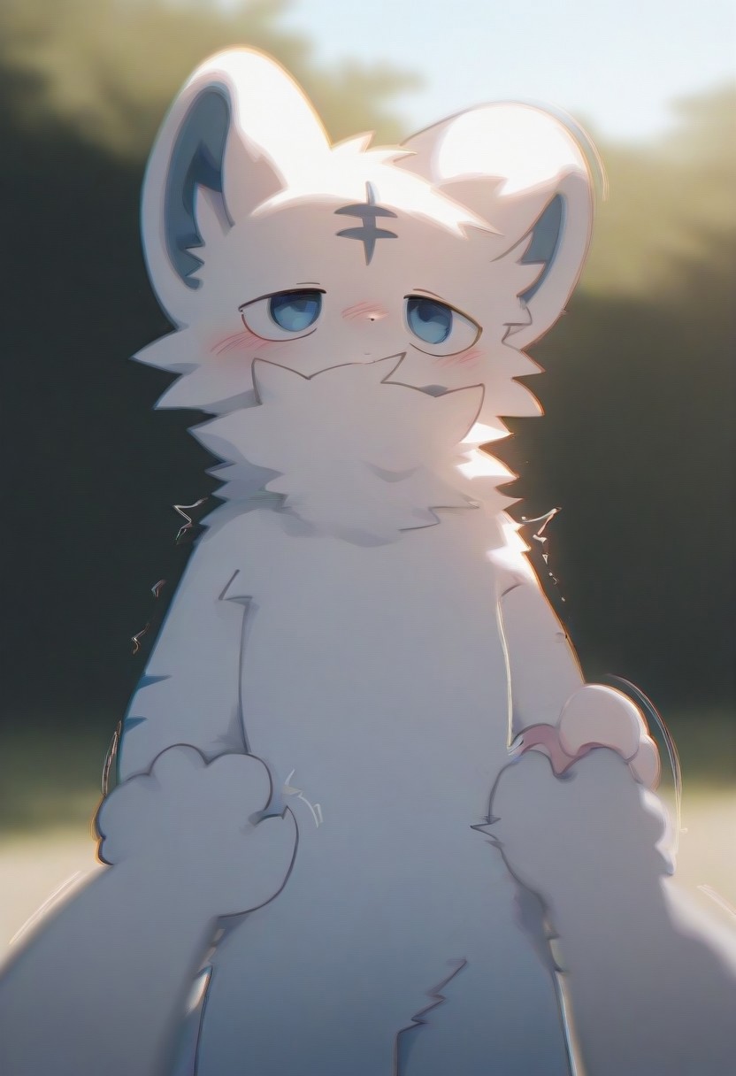 saramandaa (saramandaasan), yinfish r27, alens, chromatic aberration, motion lines, blurry, 1boy, furry, cute, kemono, white body, summer, outside, masterpiece, best quality, amazing quality