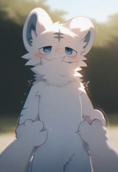 saramandaa (saramandaasan), yinfish r27, alens, chromatic aberration, motion lines, blurry, 1boy, furry, cute, kemono, white body, summer, outside, masterpiece, best quality, amazing quality