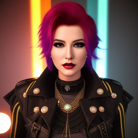 retro,wild hair colors,portrait, trading card, virtual, futuristic, punk, victorian, rim lighting,redshift style, seconddusk