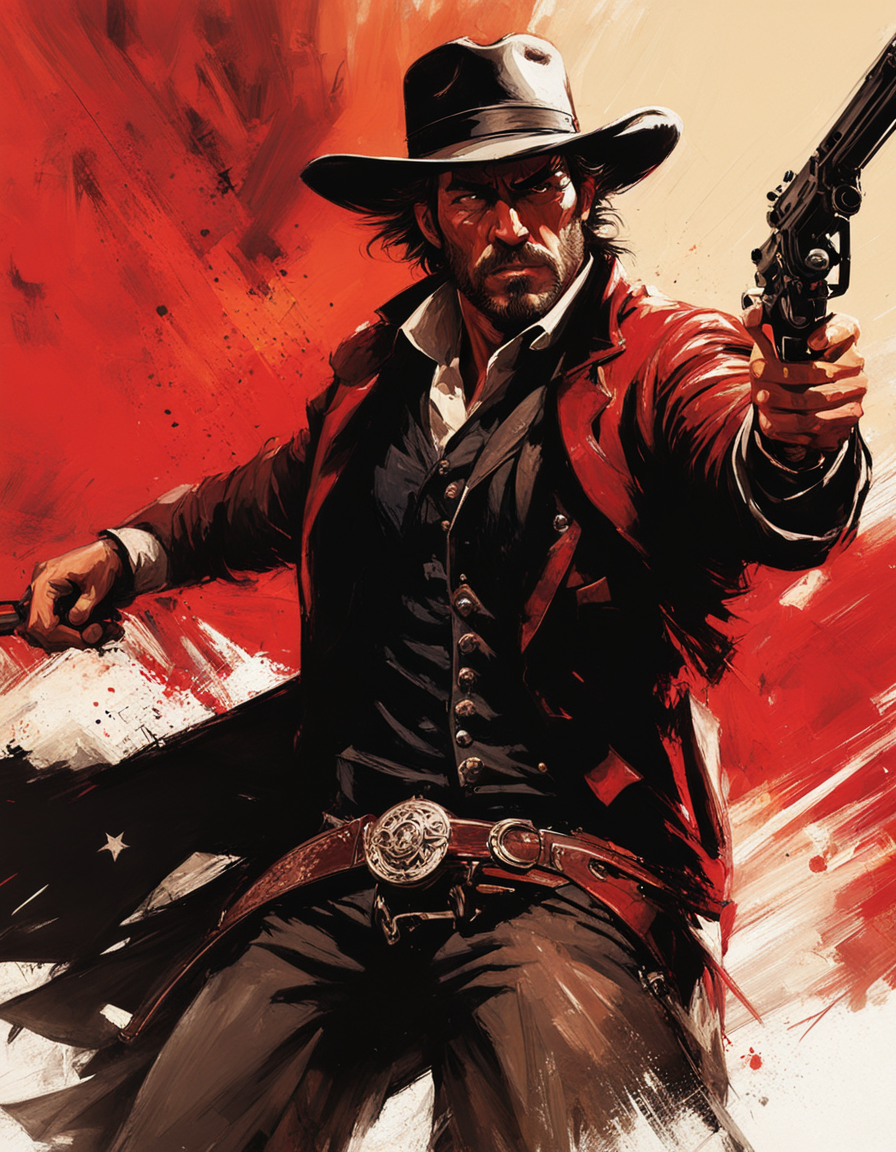 Intricate dynamic action shot of cowboy in a shootout, cinematic Steve Henderson Fabian Perez Henry Asencio Jeremy Mann Marc Simonetti Fantasy, red dead redemption 2 atmosphere, cinematic, #photograph