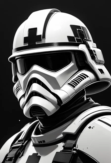 score_9, score_8_up, score_7_up, line drawing, portrait of stormtrooper <lora:StormTrooperE10:0.6>, armor, helmet, monochromemuse, monochrome, greyscale, ink splatter, black background