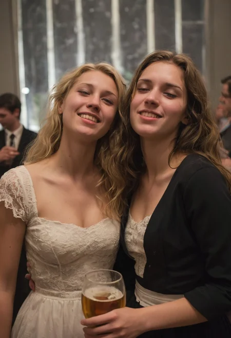Dark lighting and intimate atmosphere. Sensual and turned on by each other. Drinking sacrament wine. More drunk. One woman has large breasts.Hyper realistic. More drunk and wasted. Two Mormon sister missionaries getting drunk in their apartment after a long day proselyting. They are obviously visibly very intoxicated. Leaning together lovingly. Very drunk eyes. Very drunk sultry eye contact. more drunk expression. Disheveled hair. (((Falling, tripping, staggering, dizzy, sleepy))). (((blackout drunk))).Realistic skin. Film grain. Typical lighting wearing a nice modern dress. (((20 year old Mormon Temple square sister missionary))). Her hair is very disheveled. She drank a lot of tequila(((heavily lidded, drunk eyes))) incoherent, and completely hammered.
(((incoherent, wasted))) very drunk. realistic photo.{{{increasingly wasted}}} after having way too much to drink. (((falling down))) drunken expression. cinematic lighting. (((Flirting))). Soft contented smile. She's completely wasted and wants to have sex tonight.