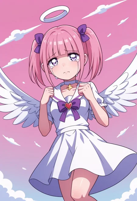 score_9, score_8_up, score_7_up,
masterpiece, best quality, detailed, amazing quality,
detailed background, sky, light background,
detailed eyes, clean eyes,
dynamic pose, flying, tears, crying with open eyes,
easynegative,
solo, 1girl, (menhera-chan)++, angel, angel wings,