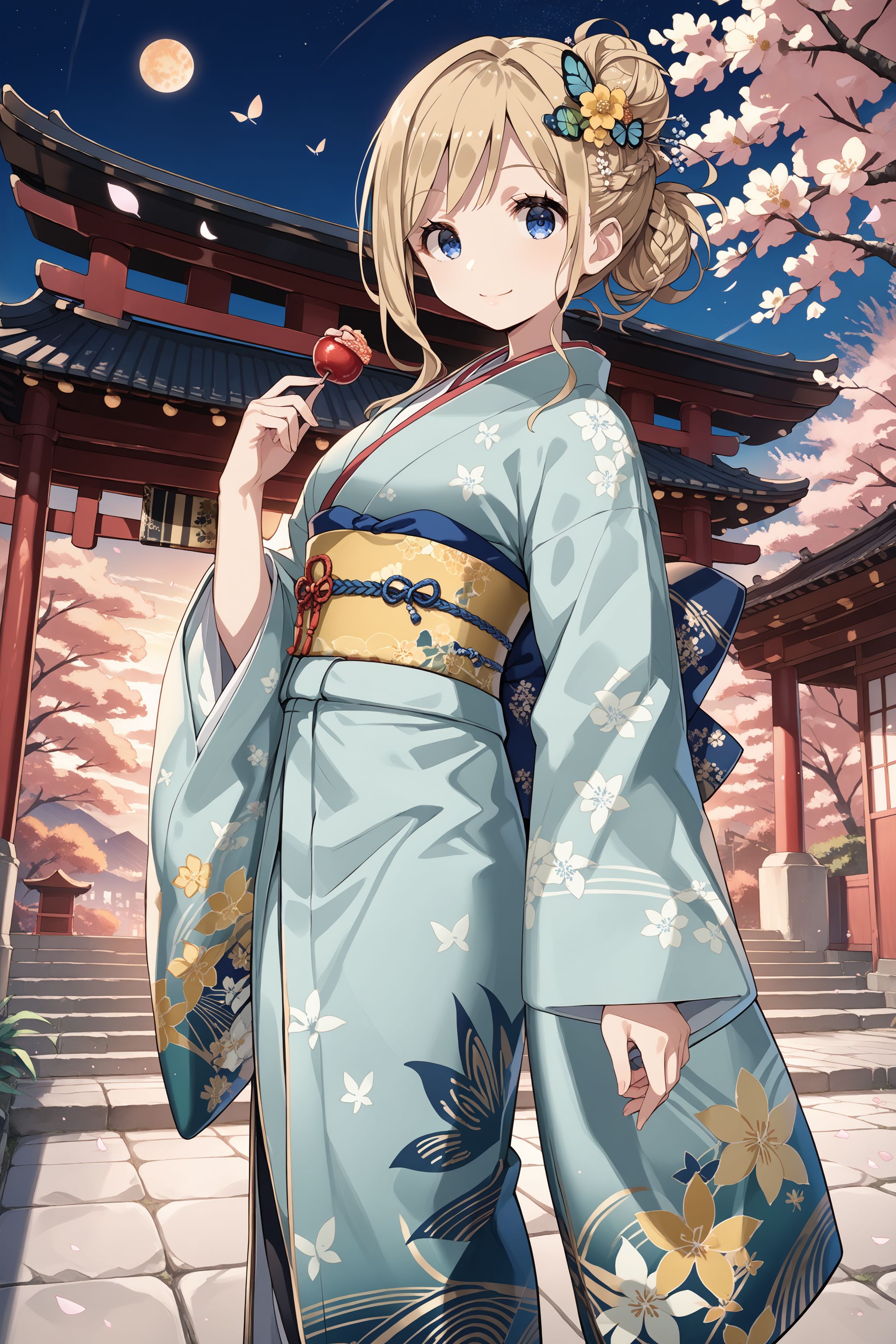 score_max, (score_9, score_8_up, score_7_up:1.2), score_6_up, official art, source_anime,
, masterpiece, absurdres, high detail, 8k,
japanese shrine, sunrise, happy new year,
standing, candy apple, light smile,
kamotti, butterfly hair ornament, braid, hair bun, sidelocks, hair flower, pink flower, long sleeves, japanese clothes, light green kimono, floral print, yellow flower, wide sleeves, sleeves past wrists, obi, sash, brown flower
<lora:XL_Pony_gomaotsu-chamomile-t1:1.0>