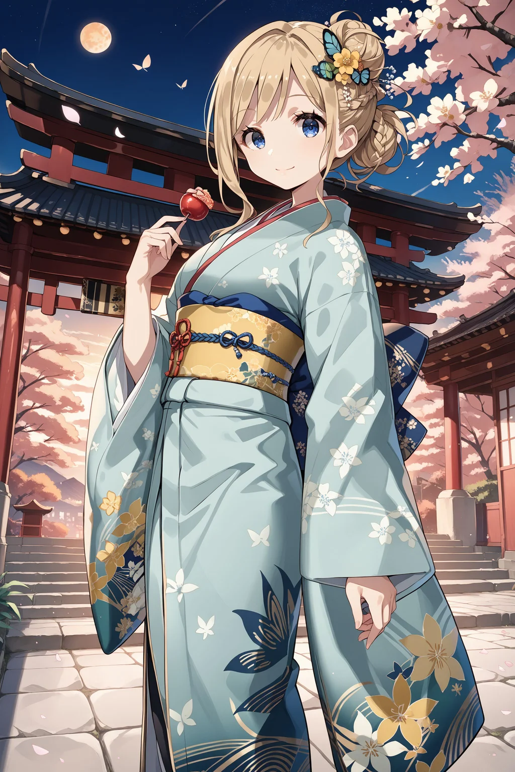 score_max, (score_9, score_8_up, score_7_up:1.2), score_6_up, official art, source_anime,
, masterpiece, absurdres, high detail, 8k,
japanese shrine, sunrise, happy new year,
standing, candy apple, light smile,
kamotti, butterfly hair ornament, braid, hair bun, sidelocks, hair flower, pink flower, long sleeves, japanese clothes, light green kimono, floral print, yellow flower, wide sleeves, sleeves past wrists, obi, sash, brown flower
<lora:XL_Pony_gomaotsu-chamomile-t1:1.0>