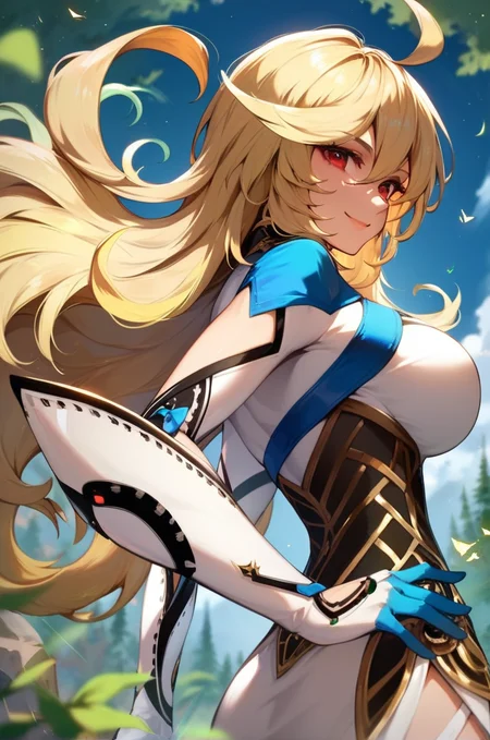 score_9, score_8_up, score_7_up, very aesthetic, source_anime, detailed, high quality, beautiful, masterpiece, detailed eyes,
<lora:lightXL:0.8>
forest, blurry background, magic effects,
<lora:action-sdxl-V0.5:1>zdyna_pose
dynamic angle, upper body, close up,
floating hair, light smile, dynamic pose, from behind,
<lora:millaX2_autismConfetti_v01:0.95>
milla maxwell, blonde hair, gradient hair, ahoge, red eyes, very long hair, large breasts, gloves, hair between eyes, short dress, side slit, white legwear,, zPDXL