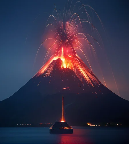 score_9, score_8_up, score_7_up, score_6_up, score_5_up, score_4_up,
<lora:fire:0.8>,
firemode, , no humans, fireworks, outdoors, night, scenery, sky,vulcan,eruption