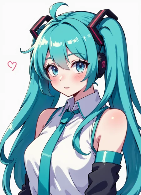 Flat colour anime style image showing hatsune miku
