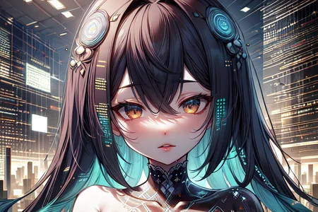 highly insanely detailed, masterpiece, top quality, best quality, highres, 4k, 8k, RAW photo, (very aesthetic, beautiful and aesthetic),
(code_style,codestyle),(sympattern,geometric pattern:1.2),colorful,vignette,doodle pattern,vibrant,
<lora:CodeStyle (half generic class)_564920:1>,
(1girl:1.3), 1other,
downtown,city,âââ