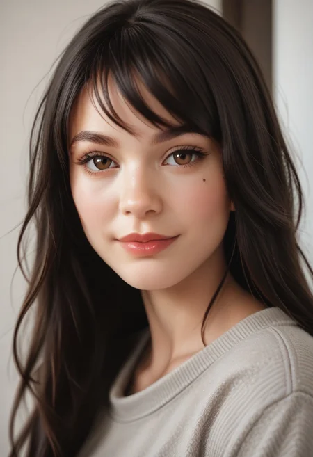 score_9, score_8_up, score_7_up, score_7, score_6_up, solo, 1dk, portrait, close up, zoom in, face focus,
raw, realistic, d3t41l3d, side view,
1girl, Mei Lin, 24-year-old, Asian, pale skin, slender, long hair, straight hair, black hair, dark brown eyes, beauty mark, delicate features,
casual, black leggings, loose sweater, gray sweater, white sneakers,
standing, confident, smiling warmly,
in a cozy apartment, modern apartment.