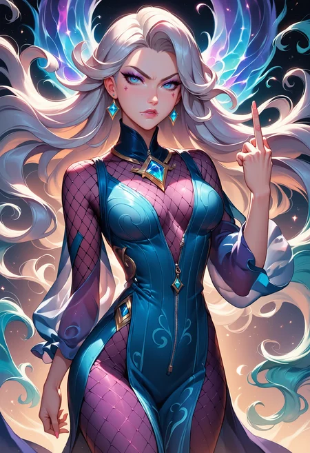 ethereal fantasy concept art of score_9, score_8_up, score_7_up, score_6_up, score_9, score_8_up, score_7_up, <lora:Outfit_soph-YDress-PDXL:0.7>, Janna (League of Legends) Silver Hair in Flowing Waves source_anime, dr3ss, mesh bodysuit, see-through, middle finger, angry, eyeliner, eyeshadow, makeup, ((lip liner)) kunzite color dress, zipper,<lora:Tweak_FaeTasticDetailer-SDXL:0.7>, pelvic curtain . magnificent, celestial, ethereal, painterly, epic, majestic, magical, fantasy art, cover art, dreamy