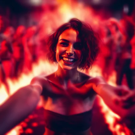 povdanc lilith in hell holding hands bokeh background in motion, photorealistic, cinematic<lora:povdanc:1>