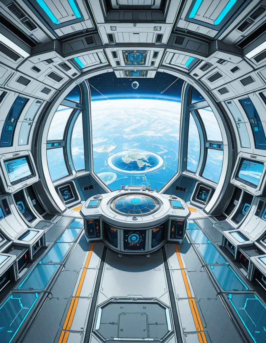 The interior of a massive orbital space station, high above a blue and green Earth-like planet. The setting is a panoramic observation deck with towering reinforced windows that curve around the structure, offering a breathtaking view of the planet below and the star-filled void beyond. The stationâs architecture is sleek and functional, blending advanced human technology with subtle design flourishes â brushed metal walls, glowing interface panels, and clean geometric lines.
Soft white lighting lines the floor and ceiling panels, while ambient blue lights provide a calming atmosphere. Transparent digital displays float in the air, projecting live telemetry, spacecraft traffic, and real-time planetary data in holographic form. In the center of the room, a circular command table displays a rotating 3D projection of the planet and orbital routes.
In the background, the low hum of life support systems and distant radio chatter add to the immersive realism. Cables and utility panels are subtly integrated into the environment, and security doors lead to other compartments of the station. The entire space feels controlled, precise, and filled with purpose â a hub of advanced civilization silently orbiting in the cold beauty of space.<lora:SDXLFaeTastic2400:0.4> <lora:extremely_detailed:0.4> extremely detailed,space station c0ntr0l c3nt3r, <lora:space_station_c0ntr0l_c3nt3r-i:1>, Masterpiece,best quality,hi res,8k,hi res,8k,award winning,(sharp focus, intricate, highly detailed),