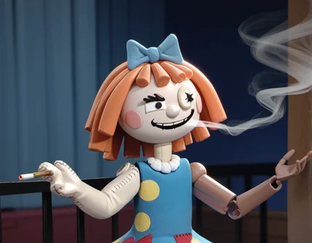 score_9, score_8_up, score_7_up, mollyc1, bow, dress, smug, smoking, hair bow, doll, <lora:mollyc1:1>,