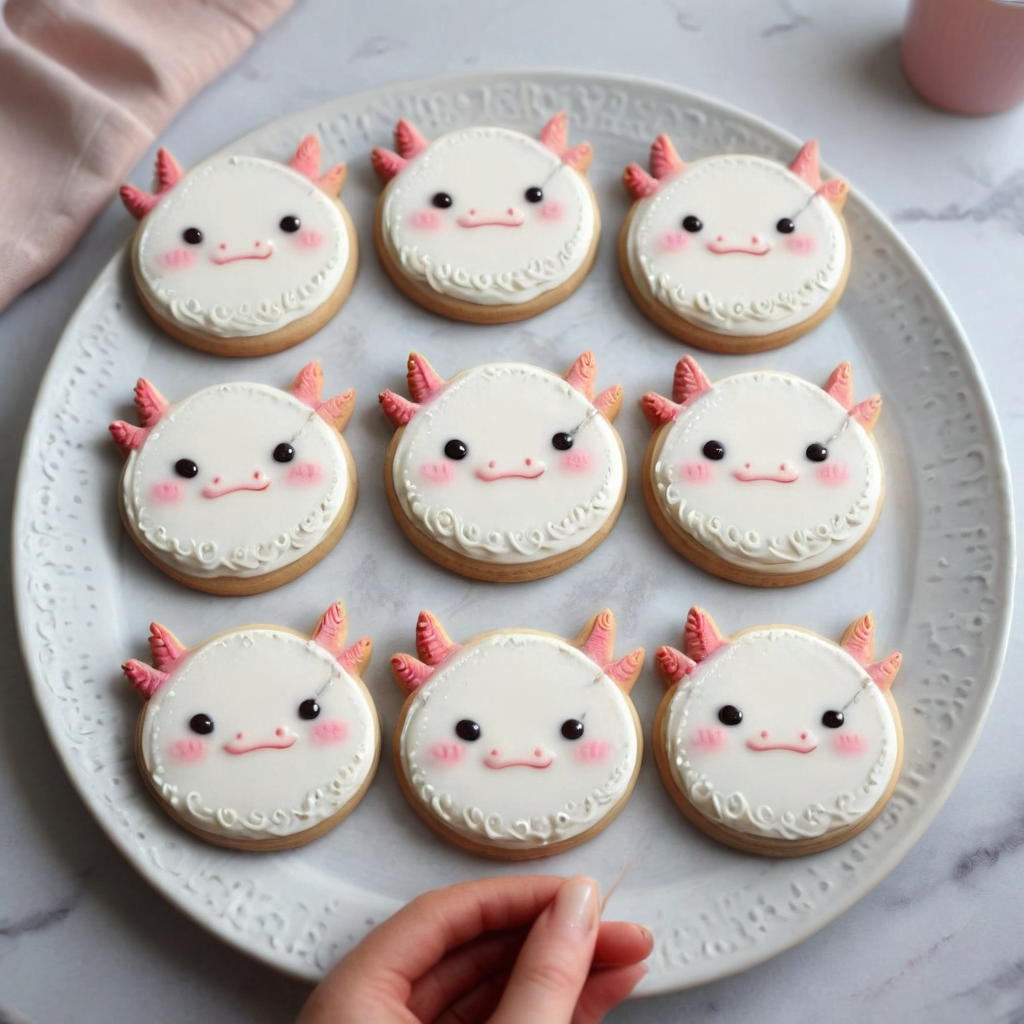 <lora:lora:1>cookie art design,  <lora:Axomodelv2.1:1> simple round cartoon  cookie art,  delicious cute axolotl  cookies  with icing, flat cookies, cookies with cute design  <lora:add-detail-xl:1>,