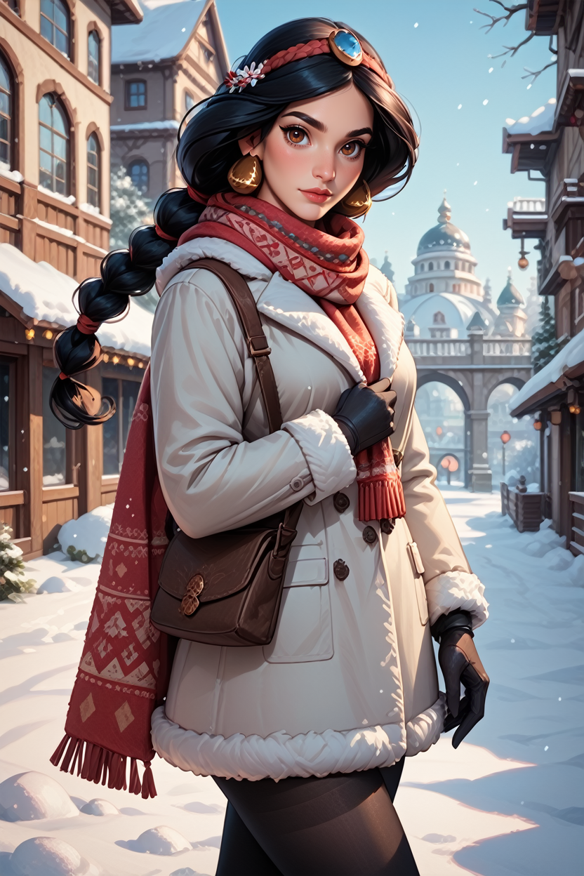 score_9, score_8_up, score_7_up,
<lora:DisyneyJasmine:0.8>
DisyneyJasmine, 1girl, black hair, brown eyes, braid, long hair, looking at viewer, winter clothes, scarf, gloves, black pantyhose, snow, outdoors, city, standing, cowboy shot