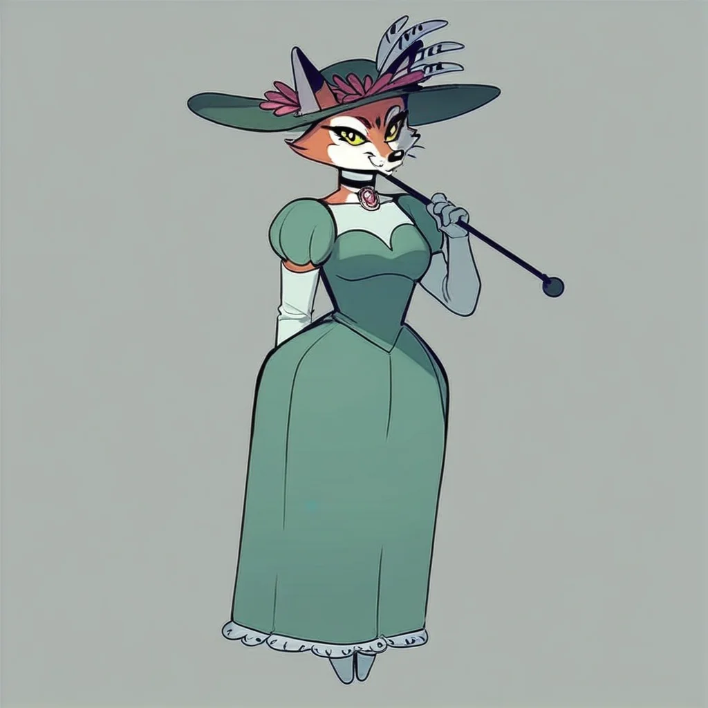 score_9,score_8,score_7,source_furry, 1girl animal ears cat choker colored sclera dress elbow gloves flower full body furry furry female gloves green dress hat hat flower holding holding umbrella jewelry looking at viewer parasol puffy sleeves smile solo umbrella yellow eyes yellow sclera june_way june_way_uwe fox girl fanart