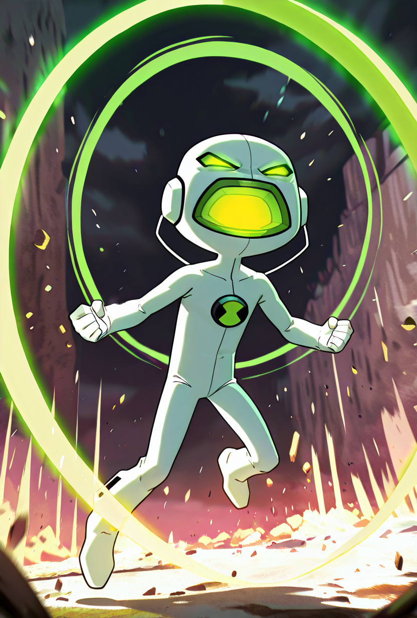<lora:echoecho-10:1> echoecho, male focus, 1boy, no humans,white bodysuit, green eyes, green mouth, angry, full body, big head, short, glowing mouth, glowing eyes, <lora:super_scream_v4:0.9> super_scream,green shockwaves, green concentric rings, debris,, masterpiece, best quality, amazing quality, very aesthetic, absurdres, newest,