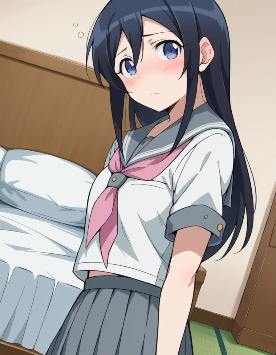 score_9, score_8_up, score_7_up, source_anime,
ayasearagaki, <lora:ayase-aragaki-s2-ponyxl-lora-nochekaiser:1>,
ayase aragaki, long hair, blue eyes, black hair, hair between eyes,
skirt, school uniform, serafuku, shirt, white shirt, grey sailor collar, grey skirt, pleated skirt, neckerchief, pink neckerchief,
indoors, bed, bed room, on side, blush, drunk,
looking at viewer, cowboy shot, solo, dutch angle,