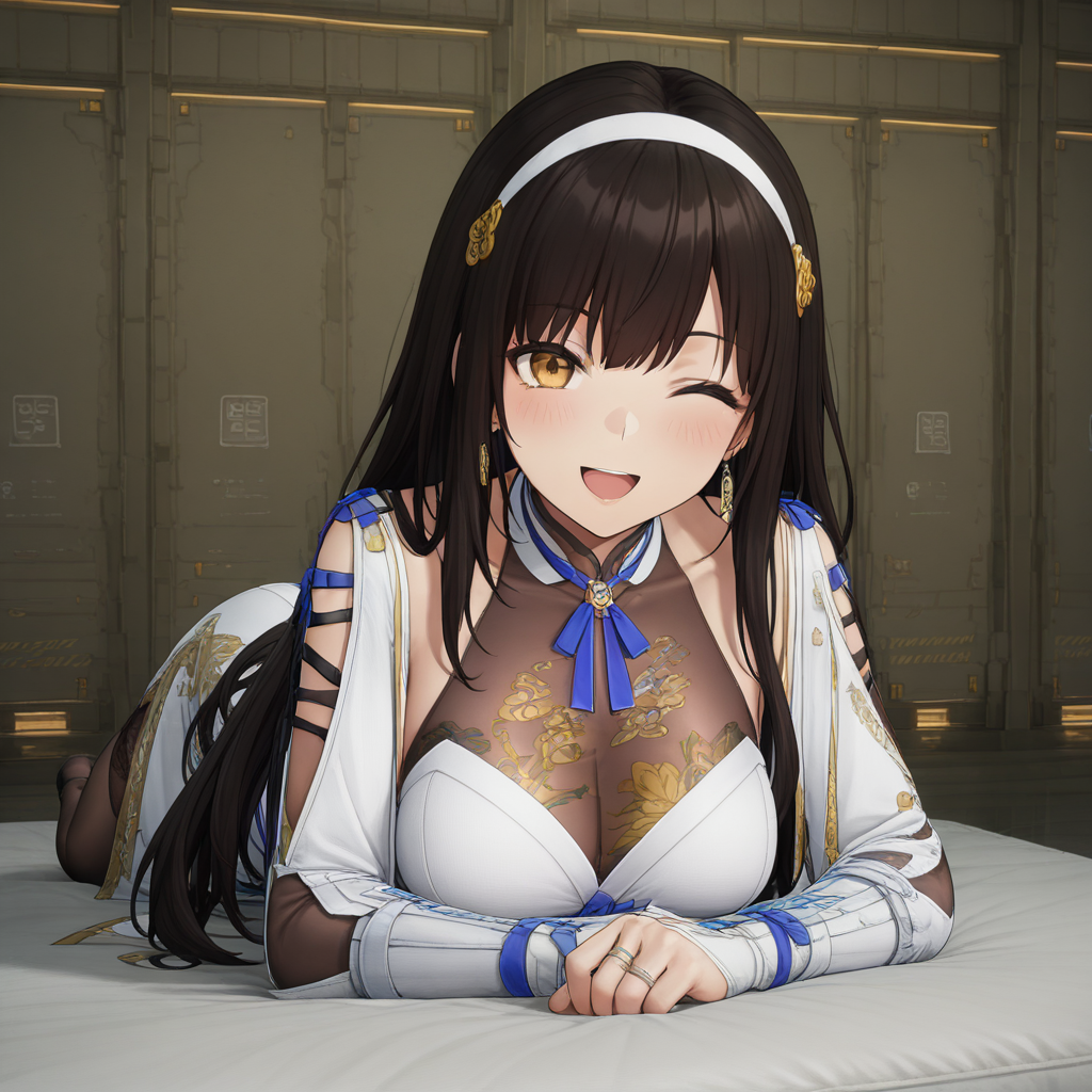 masterpiece,best quality,amazing quality,<lora:gf2dy_v3:1>,gf2dy,black hair,<lora:å¹´é¾æ»åStS_Age_Slider_Illustrious_v1:2>,1girl,solo,;d,on_stomach,highres,traditional_chinese_room,