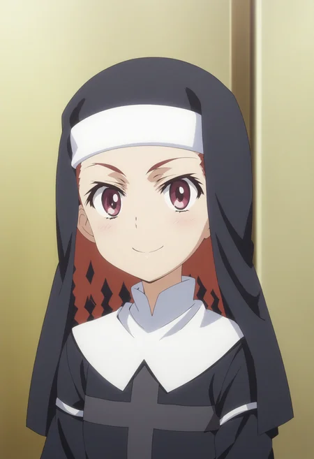score_9, score_8_up, score_7_up, score_6_up, score_5_up, score_4_up , anime coloring ,BREAK source_anime, anime,screencap,
1girl, solo, agness, black dress, habit, <lora:PonyXL Agnese Sanctis V1:1>
indoors,
upper body
smile, looking at viewer,