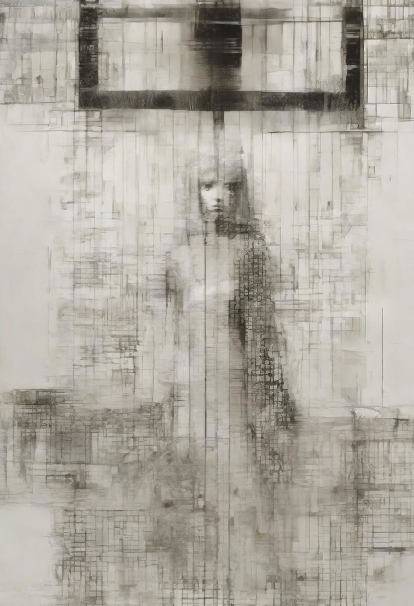 Monochrome black and white, Giger, Beksinski, Zawadzky, Dali, Magritte, Delvaux, Bellmer, Malevitch, Rodchenko, Mondrian, Kandinsky, Popovna, psychedelic hallucination, pop surrealism, rough crosshatch drawing pop art Lunatic_Portrait of a young woman in latex Avant-garde Fashion page, slick back, low bun, black makeup, sinister expression, intense glare, avant-garde, abstract, weird, geometric, constructivism, suprematism, rayonism, verticism, lineism, tj