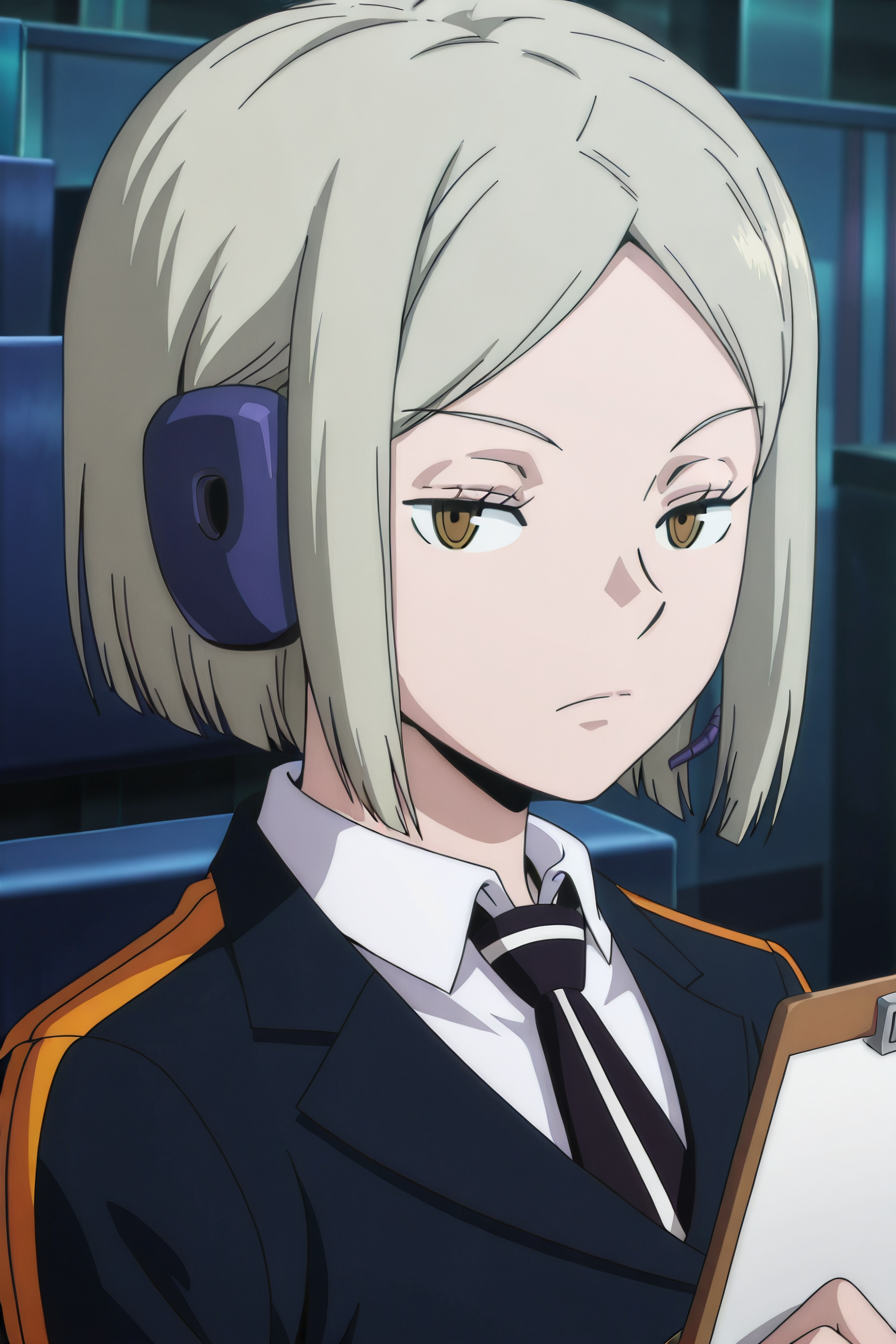 detailed background,  posing,
<lora:worldtrigger.il:1>,
worldtrigger,
karin, 
operator, holding clipboard, 
looking at viewer, half-closed eyes,