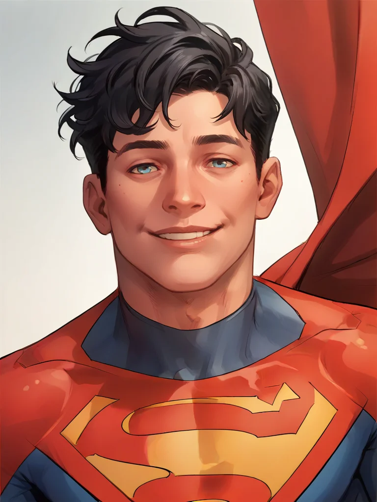 portrait of J_kent man, black hair, blue eyes, smiling, looking at viewer <lora:Jon_Kent_Superboy:.8> bodysuit, superhero, score_9, score_8_up, score_7_up, <lora:Smooth Anime 2 Style SDXL_LoRA_Pony Diffusion V6 XL:.3> <lora:add-detail-xl:.8> zPDXL3,