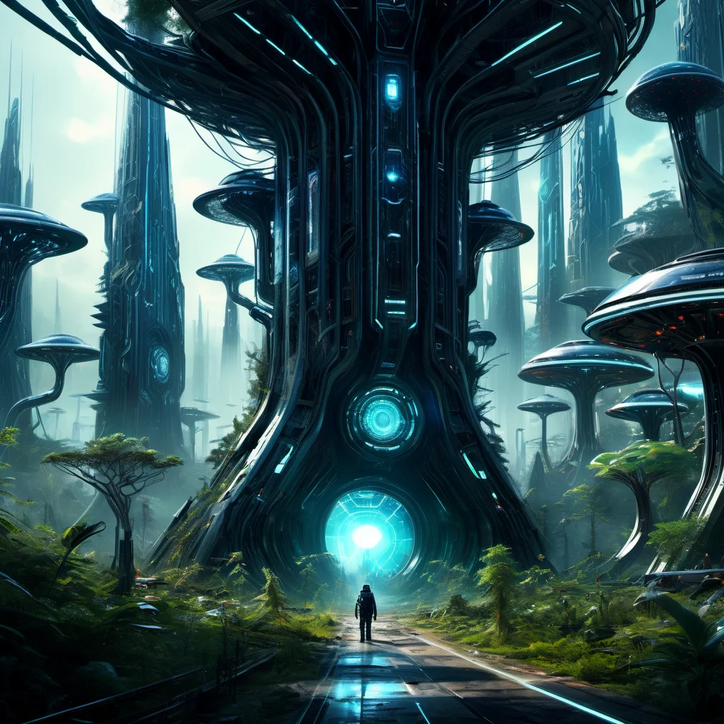 ((best quality)), ((masterpiece)), ((realistic,digital art)), (hyper detailed),forest, scifi, tech, futurism, futuristic,8K, HDR <lora:DonMM4ch1n3W0rldXL:0.85>