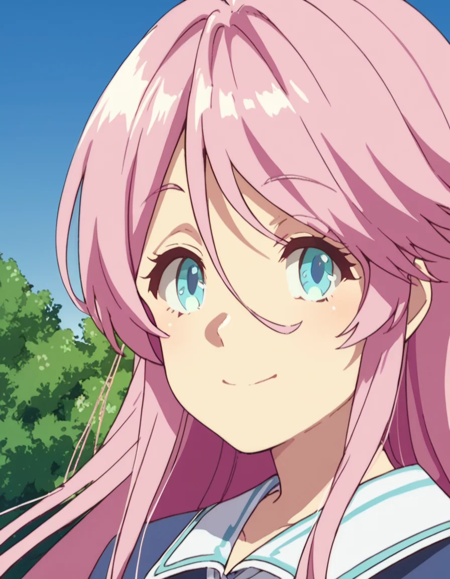 score_9, score_8_up, score_7_up, score_6_up, score_5_up, score_4_up, source_anime, Flare, very long hair, pink hair, blue eyes, , soft smile, portrait
