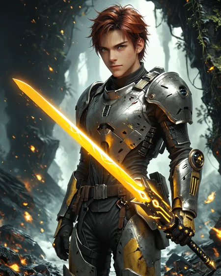 score_9, score_8_up, score_7_up, intricate details, rating_questionable, fantasy setting,
<lora:homri52:1>,
<lora:Plasma_Sword:1>,
1boy(human, young man, japanese, black hair, auburn eyes, science fiction, mercenary, carbon fiber armor, holding a plasma sword, glowing yellow Plasma Sword, crackling yellow energy around the sword, solo, cowboy shot), alien battlefield, craters, trenches, detailed background, depth of field, 
4k,
<lora:ral-chrosc-clr:0.5>, ral-chrosc-clr,
<lora:Expressive_H:0.5>
<lora:xl_more_art-full_v1:0.3>,
<lora:add-detail-xl:0.3>,