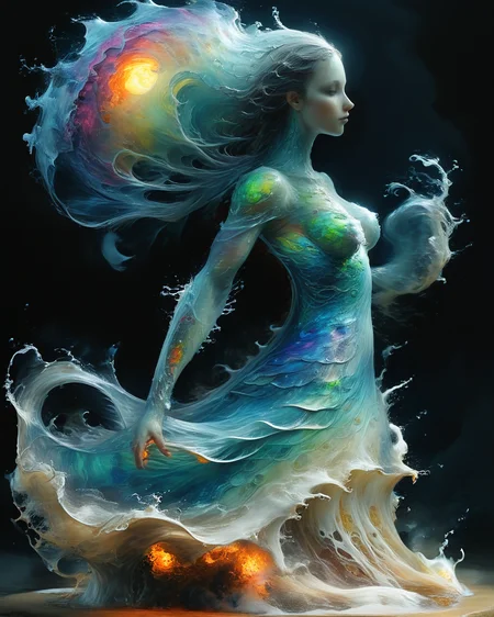 (rolling wave forming a full bodied beautiful female water elemental with colorful organic bioluminescent patterns:1.9), reflections, sheen, hyperrealistic, ultra resolution, professional photo, Jean-Baptiste Monge Style page scan of <lora:add-detail-xl:0.8> <lora:xl_more_art-full_v1:0.5> <lora:Jean-Baptiste Monge Style:1>