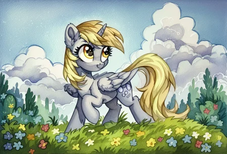 score_9, score_8_up, score_7_up, score_6_up, score_5_up, score_4_up, rating_safe, derpy hooves, alicorn, female, mare, pony, solo, cute, derpicorn, g4, xk-class end-of-the-world scenario, princess derpy, derpabetes, sweet dreams fuel, watercolor painting, traditional art, detailed, beautiful, <lora:MLP_Watercolor_Painting_v1-000006:1>
