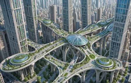 bridcity, create a futuristic city with an infinite number of bridges connecting an infinite number of skyscrapers, hde, bridges between buildings, brige's buildings, street, sign, floor lamp, ground vehicles, car, crowded, city ââlandscape, very intricate buildings, neo gothic skyscraper, very high bridge, blue and green tones, 8k masterpiece, intricate details, deep of fields <lora:Bridges-city:1> <lora:Add_Details_v1.2:1.9> <lora:jianzhu:1> <lora:AARG_aerial:1> <lora:City_Worlds_01_Effects:1> <lora:EnvyElvishArchitectureXL01:1> <lora:lora-oop.000009.TA_trained (1):1> <lora:PAseerCloudV1:1> <lora:Sci-fi_env_flux:1>