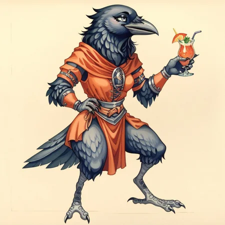 score_9, score_8_up, score_7_up, oblivionarts, kenku, anthro bird, anthro crow, plumage, solo, 1girl, medium breasts, short stack, small waist, small hips, brown loin cloth, tail, talons, white feathers, grey eyes, beach background, traditional art, medieval aesthetic, best quality, detailed, masterpiece, Expressiveh