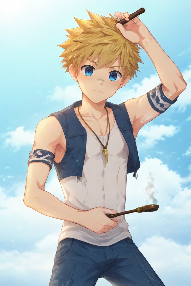 score_9, score_8_up, score_7_up, , rating_safe, , anime screencap, anime coloring, official style, , depth of field, 1boy, solo, male focus, <lora:connor_bleufin_pony:0.98>, connor_bleufin, blonde hair, blue eyes, short hair, spiked hair, bandaid on face, necklace, steam port, gear docks, pipe paths, pressure stations, maintenance pose, busy expression, industrial light, , <lora:sdxl_lightning_8step_lora:1>
