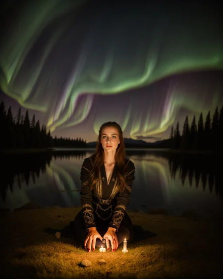 (Layered Depth, Parallax Effect, Soft focus foreground, Painted Scenery, style of Tim Walker:1.1), large covered breasts, busty cleavage, hourglass body shape, alluring feminine physique,  B34U71FU1_CA3LIA, thin jaw, small chin,  ([style of Frank Hong:style of Zac Retz:0.5]:1.3), (isometric 3d render soft lighting, style of Ilya Kuvshino, [OverallDetail:HairDetail fHandDetail SkinDetail :0.7]:1.15), (Layered Depth, Parallax Effect, Soft focus foreground, painted background1.3), ([evelynnobodysd15|dollienobodysd15|elaine_noexist]:1.15), (cowboy shot, solo_focus, cinematic photoshoot of perfect seductive young woman:1.15), In the heart of a moonlit, ancient forest, a solitary Valkyrie kneels beside a serene lake. The water mirrors the night sky, dotted with constellations. Around her, ethereal, glowing runes float gently in the air, casting a soft light on her armor. The scene is enveloped in a profound silence, broken only by the distant, haunting calls of nocturnal creatures. Above, the Northern Lights dance solemnly, reflecting her somber expression as she contemplates the fallen warriors' souls she's destined to guide to Valhalla. The forest around her is both beautiful and melancholic, imbued with a sense of timeless reverence and a deep connection to the ancient Norse legends.