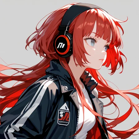 score_9, score_8_up, score_7_up, simple background,
1girl, jfcut, long hair, hairband, red hair, headphones, open jacket, cap, 
 <lora:jellyfish_haircut_pony_v1:0.5>