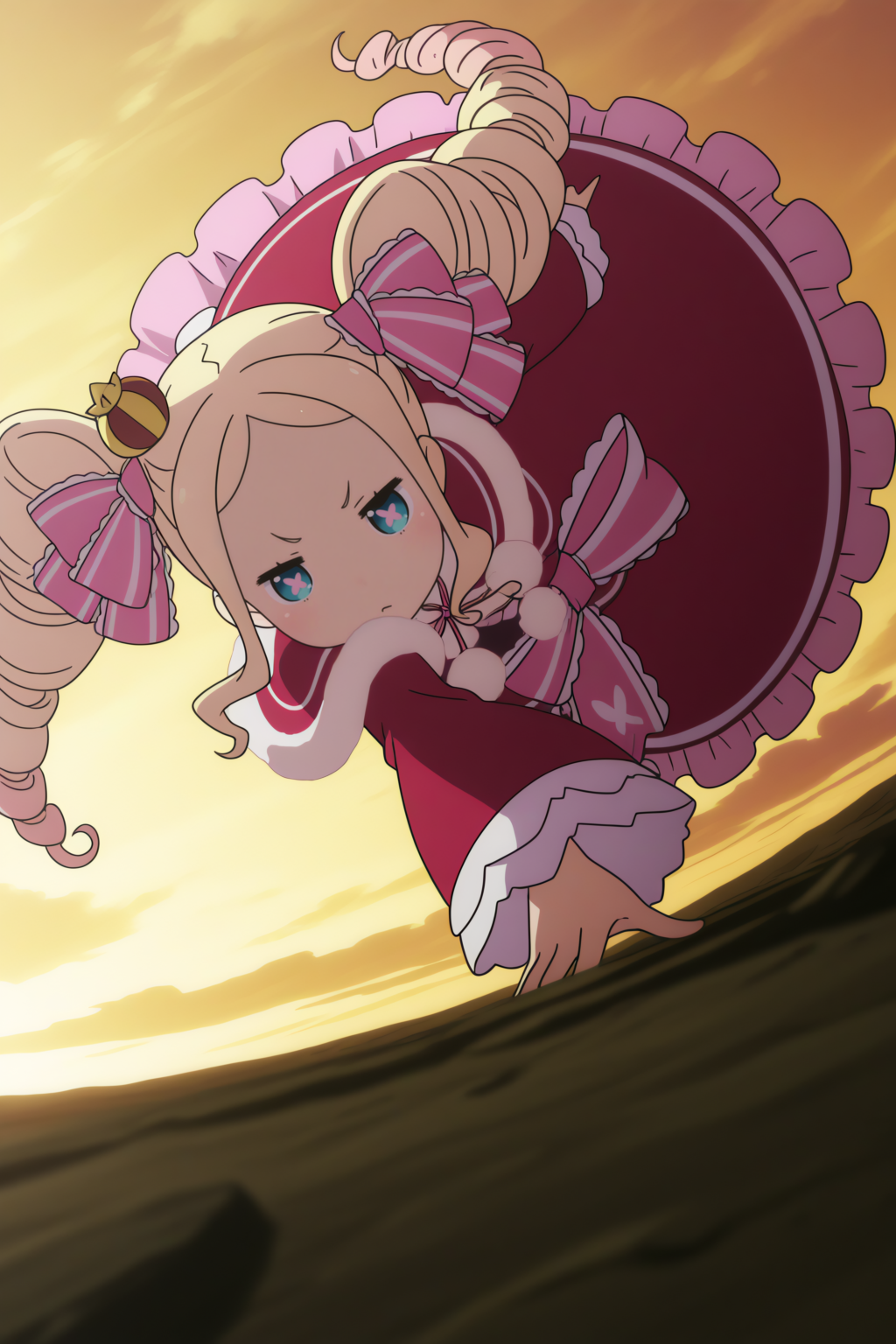 anime coloring, dynamic pose, very aethestic, masterpiece, depth of field, perfect composition, perspective, beatrice_\(re:zero\),  Maid Academy   <lora:Beatrice-illu:0.8>
