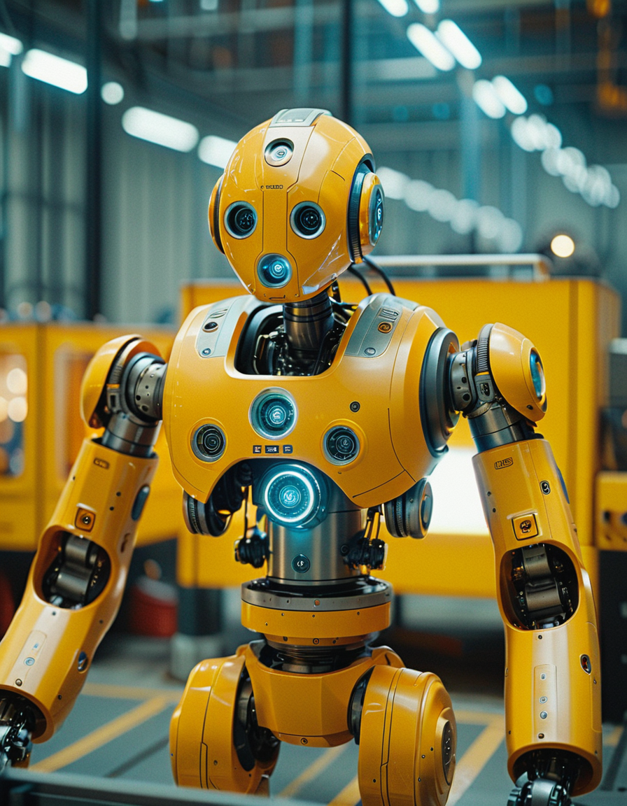 cinematic still midjourneylora, 1robot, working in factory . emotional, harmonious, vignette, 4k epic detailed, shot on kodak, 35mm photo, sharp focus, high budget, cinemascope, moody, epic, gorgeous, film grain, grainy, cinematic still midjourneylora, 1robot, working in factory . emotional, harmonious, vignette, highly detailed, high budget, bokeh, cinemascope, moody, epic, gorgeous, film grain, grainy