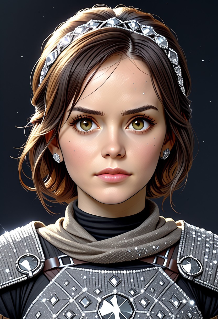Photos realistic, high quality, Star Wars, Jyn Erso, body made of diamonds, all made of diamonds, diamondMW.
