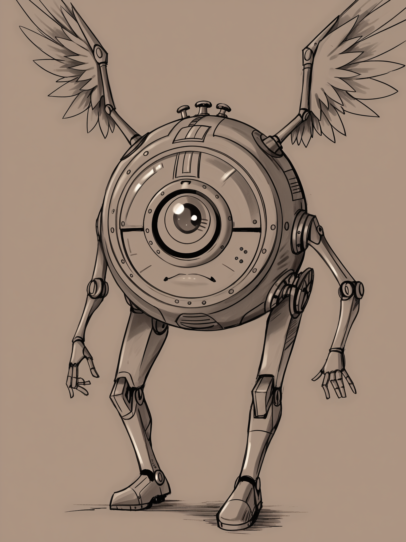 score_9, score_8_up, score_7_up, score_6_up, score_5_up, score_4_up,modrone robot,circular,2 arms,cyclops,wings,simple background,monochrome sketch<lora:ModronPonyV1>